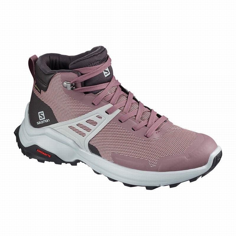 Salomon Israel X RAISE MID GORE-TEX - Womens Hiking Shoes - Burgundy (BLQT-30581)